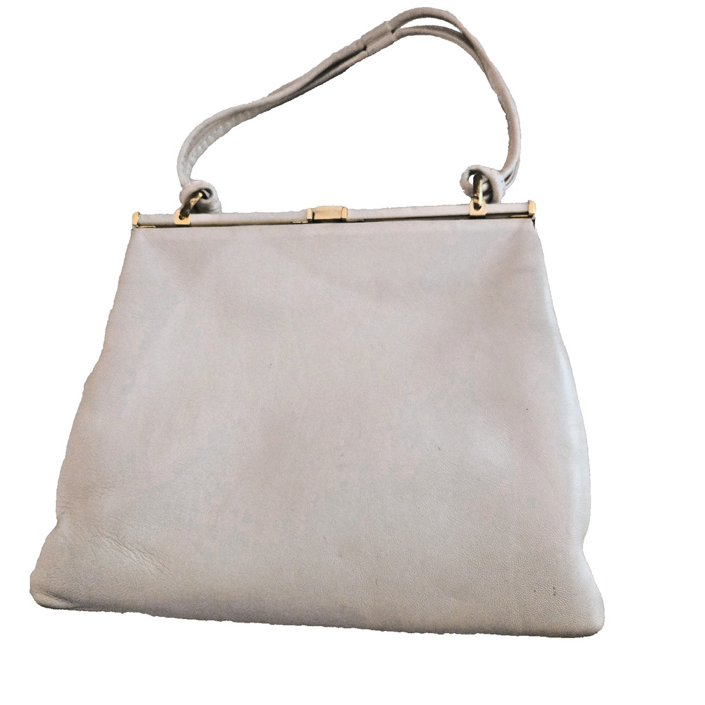Vintage Jane Shilton leather handbag made in England ivory goldtone hardware